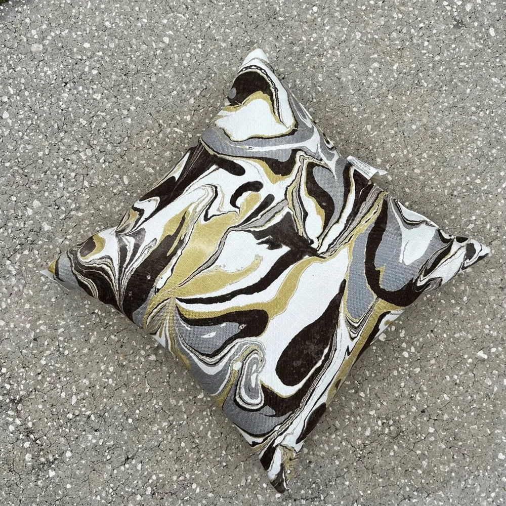 NEW Canaan Feather Throw Pillow Swirl Yellow Gray